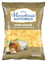 Чипсы картофельные МОСКОВСКИЙ КАРТОФЕЛЬ Хрустящие рифленые со вкусом&nbsp;белые грибы в сливочном соусе, 120г, вид