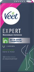 Восковые полоски VEET Expert для сухой кожи, 12шт, вид