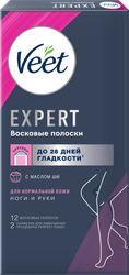 Восковые полоски VEET Expert для нормальной кожи, 12шт, крупный план