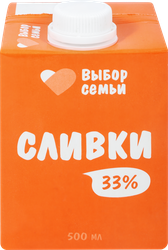 Сливки ультрапастеризованные ВЫБОР СЕМЬИ 33%, без змж, 500мл, фото