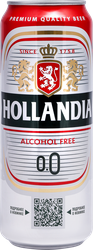 Пиво безалкогольное светлое HOLLANDIA фильтрованное пастеризованное не более 0,5%, 0.45л, изображение