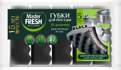 Губки для мытья посуды MASTER FRESH XL-размер strong effect, black, 5шт, крупный план