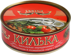Килька Каспийская LAATSA обжаренная в остром томатном соусе с чили, 240г, фотография