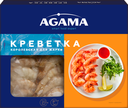 Креветки Королевские свежемороженые AGAMA Для жарки, без головы, 1кг, крупный план