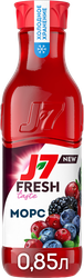 Морс охлажденный J7 Fresh Taste Клюква, черника, черноплодная рябина, ежевика, 850мл, крупный план