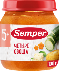 Пюре овощное SEMPER Четыре овоща, с 5 месяцев, 100г, детальное фото
