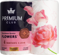 Бумага туалетная PREMIUM CLUB Flowers арома 4-слоя, 4шт, изображение