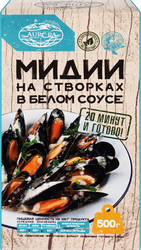 Мясо мидий AURORA в белом соусе, на створках, 500г, картинка