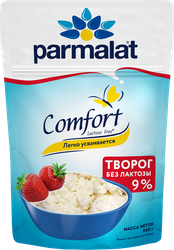 Творог рассыпчатый PARMALAT Comfort безлактозный 9%, без змж, 260г, крупный план