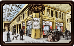 Конфеты FELETTI Latta Galleria Umberto I, пралине из молочного и темного шоколада, 300г, крупный план