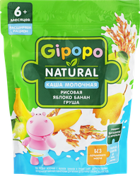 Каша рисовая GIPOPO Natural молочная, с яблоком, бананом и грушей, с 4 месяцев, 200г, картинка