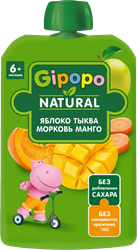 Пюре фруктово-овощное GIPOPO Яблоко, тыква, морковь и манго, с 6 месяцев, 90г, вид