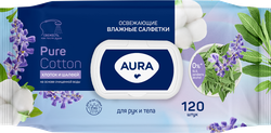 Салфетки влажные AURA освежающие, 120шт, фотография