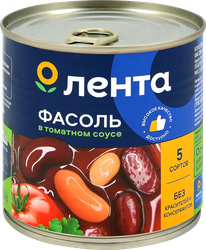 Фасоль ЛЕНТА 5 сортов, в томатном соусе, 400г, картинка