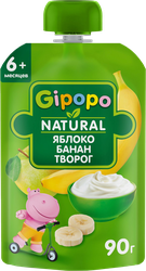 Пюре фруктово-ягодное GIPOPO Яблоко, банан и творог, с 6 месяцев, 90г, фотография