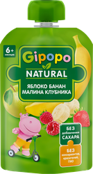Пюре фруктово-ягодное GIPOPO Яблоко, банан, малина и клубника, с 6 месяцев, 90г, картинка