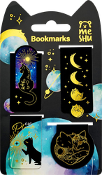 Закладки магнитные для книг MESHU Moon cat, софт-тач, фольга, 4шт, изображение