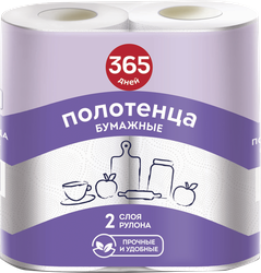 Полотенца бумажные 365 ДНЕЙ 2-слоя, белые, 2шт, крупный план