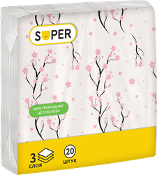 Салфетки бумажные SUPER Вдохновение 3-слоя, 33х33см, 20шт, фото
