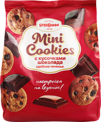 Печенье сдобное БРЯНКОНФИ Mini Cookies с кусочками шоколада, 200г, детальное фото