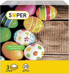 Салфетки бумажные SUPER Пасхальный 3-слоя, 33см, 20шт, крупный план