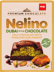 Шоколад молочный NELINA Dubai Chocolate с фисташковой начинкой и кадаифом, 62г, вид