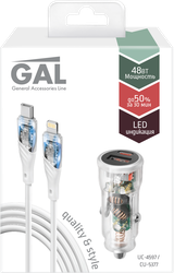 Набор автоаксессуаров GAL АЗУ type-C-USB PD 30W+QC3 и кабель type-C-8pin 3A 1м, Арт. UC-4597/CU-5377, вид