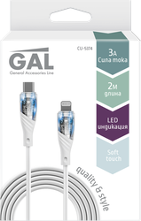 Кабель для зарядки GAL Type C-8pin, прозрачный коннектор, 3A, 2м, Арт. CU-5374