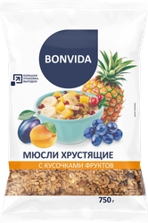 Мюсли хрустящие BONVIDA с кусочками фруктов, 750г, детальное фото