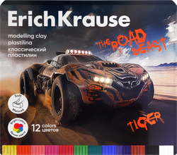 Пластилин ERICHKRAUSE Road Beast, классический, 12 цветов, со стеком, фотография