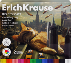 Пластилин ERICHKRAUSE Big City Cats, средней пластичности классический, 12 цветов, картинка