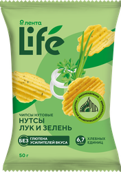 Чипсы нутовые ЛЕНТА LIFE Лук и зелень, 50г, крупный план