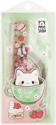 Набор чертежный MESHU Cute Kittens, линейка 15см, транспортир, 2 треугольника, картинка