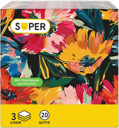 Салфетки бумажные SUPER Декор на черном 3-слоя, 33х33см, 20шт, фотография