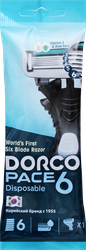 Станки одноразовые для бритья мужские DORCO 6 лезвий, 1шт, крупный план