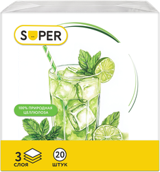 Салфетки бумажные SUPER Коктейли 3-слоя, 33х33см, 20шт, детальное фото
