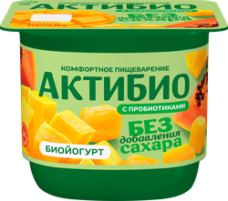 Йогурт АКТИБИО с манго и папайей, без сахара 3%, без змж, 130г, фото