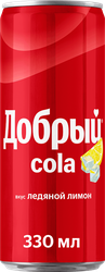 Напиток ДОБРЫЙ Кола со вкусом Ледяной лимон сильногазированный, 0.33л, картинка