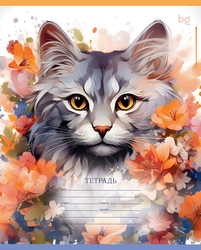 Тетрадь БИДЖИ Кошки, 12 листов, в частую косую линию, картинка