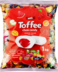 Конфеты жевательные TOFFEE с начинкой микс, 1кг, крупный план