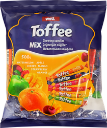 Конфеты жевательные TOFFEE Stick с начинкой микс, 500г, крупный план