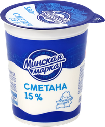Сметана МИНСКАЯ МАРКА 15%, без змж, 380г, вид