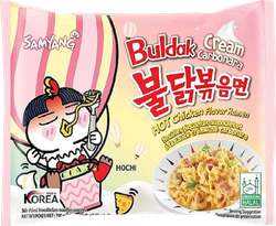 Лапша SAMYANG Buldak, со вкусом курицы и соуса карбонара, острая, 140г, крупный план