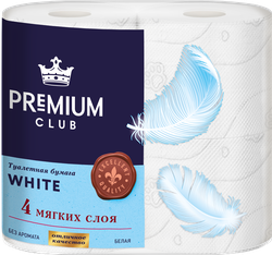 Бумага туалетная PREMIUM CLUB белая, 4-слоя, 4шт, картинка