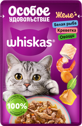 Корм консервированный для кошек WHISKAS Особое удовольствие Белая рыба, креветка и овощи, желе, 75г, вид