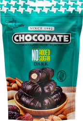 Конфеты CHOCODATE финики с миндалем, в темном шоколаде, без добавления сахара, 100г, изображение