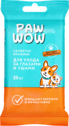 Салфетки влажные PAW WOW для ухода за глазами и ушами животных, 20шт, картинка