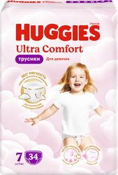 Подгузники-трусики для девочек HUGGIES Ultra Comfort 7, 17кг+, 34шт, фотография