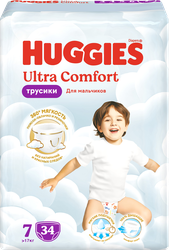 Подгузники-трусики для мальчиков HUGGIES Ultra Comfort 7, 17кг+, 34шт, фото
