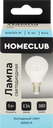 Лампа светодиодная HOMECLUB шар 5Вт E14 холодный свет, Арт. LED-G45-5E1465, фото